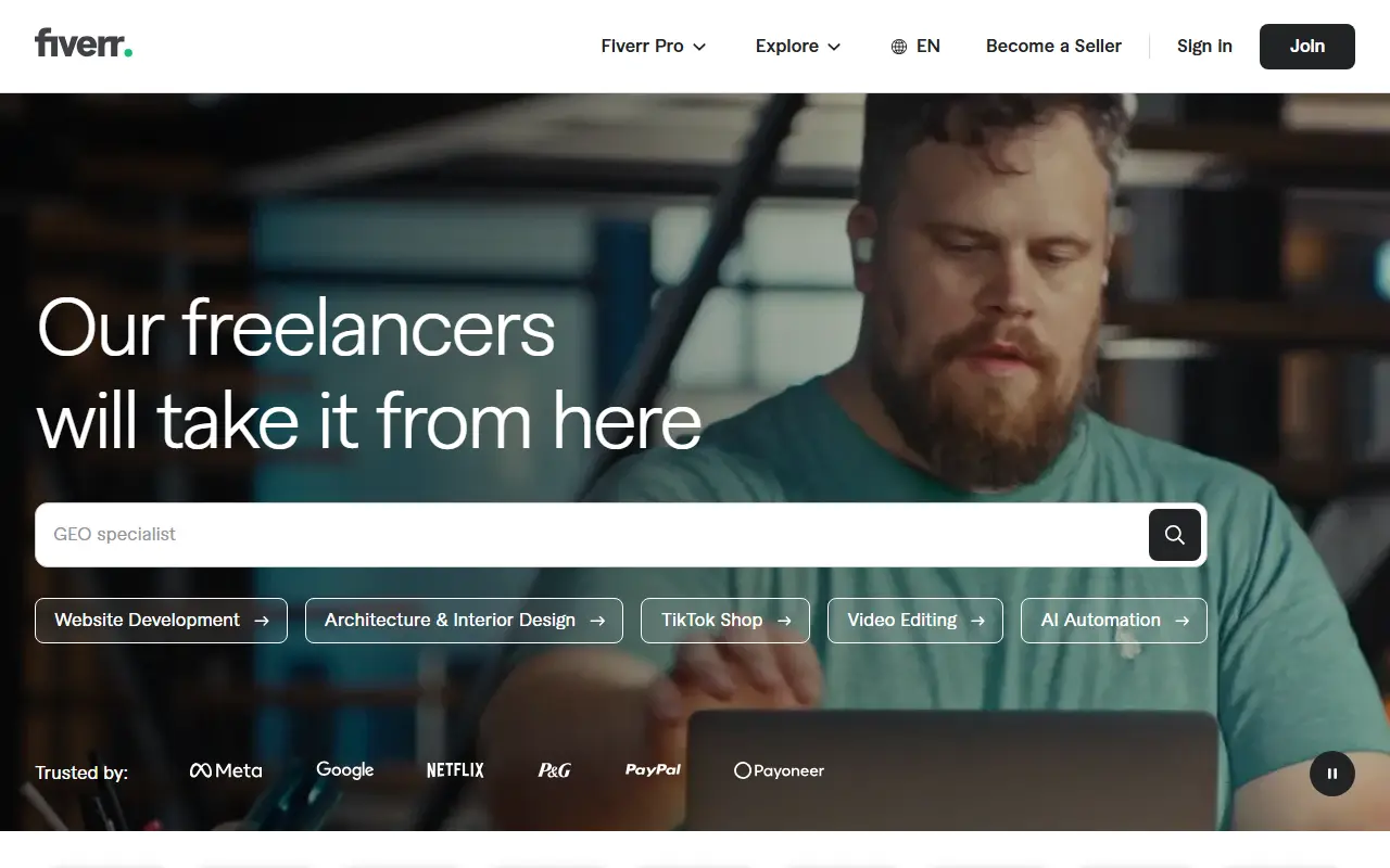 Fiverr homepage screenshot