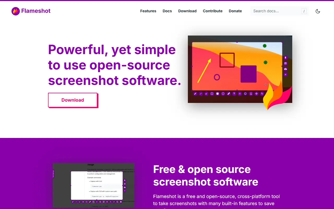 Flameshot homepage screenshot