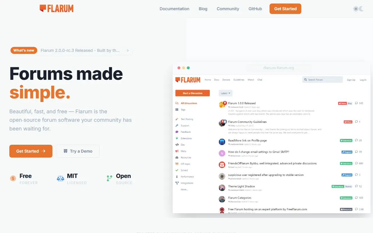 Flarum homepage screenshot