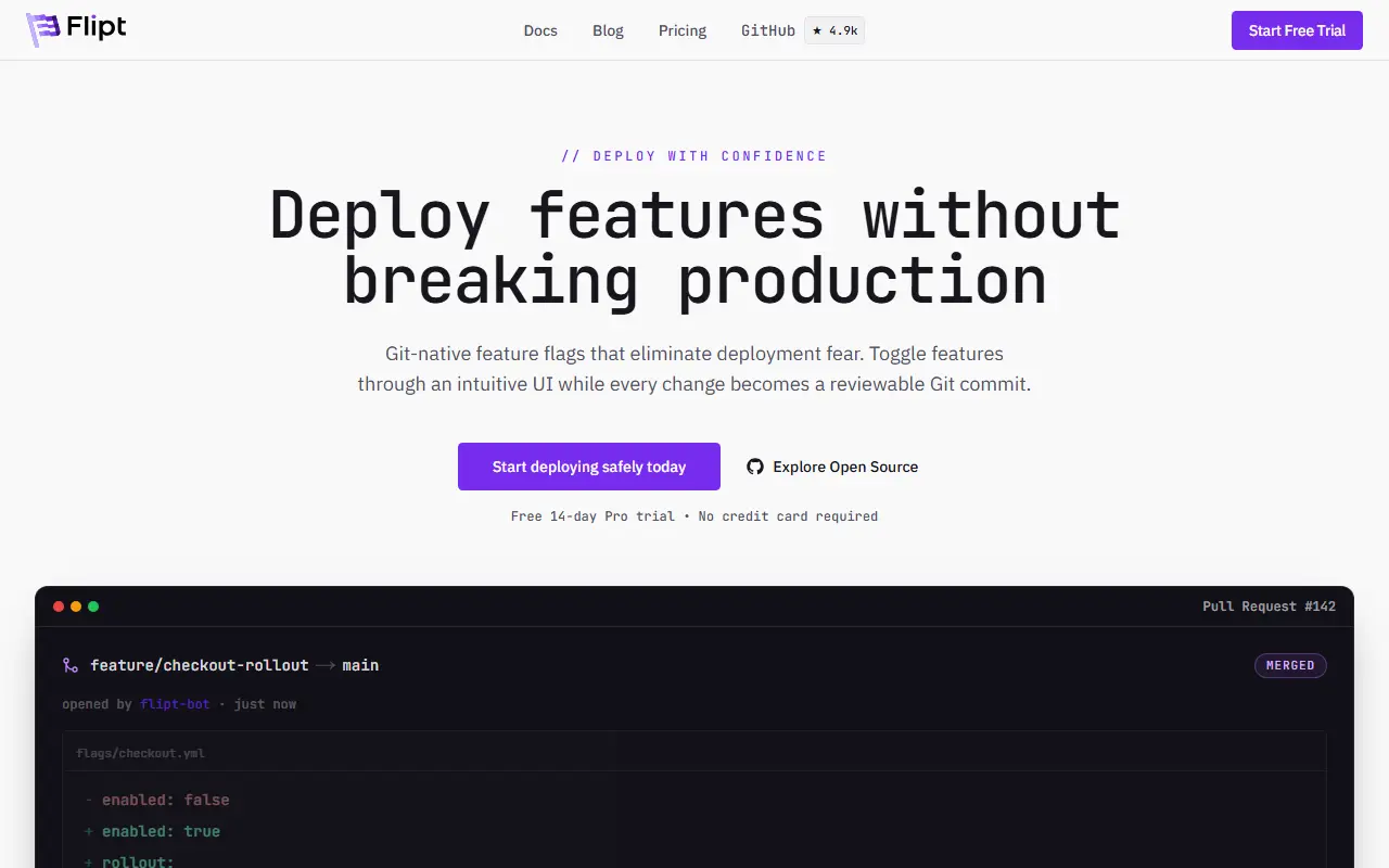 Flipt homepage screenshot