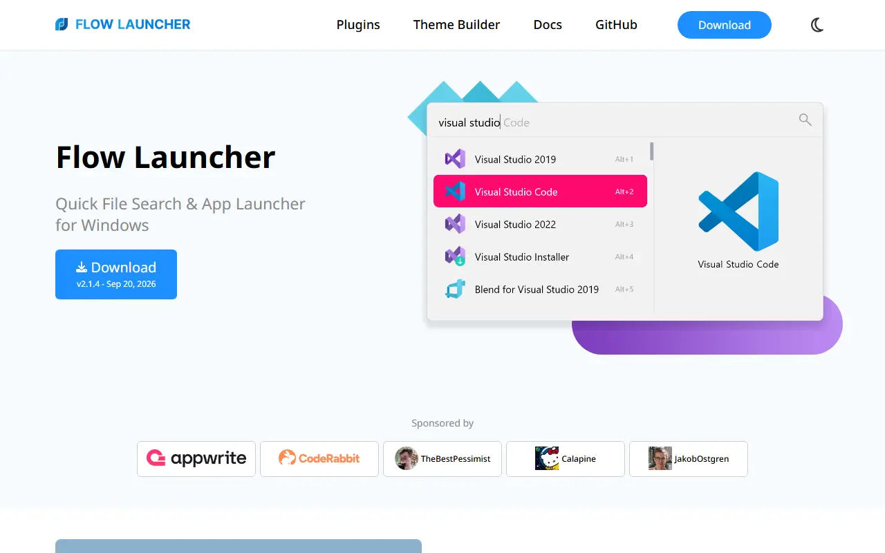Flow Launcher homepage screenshot