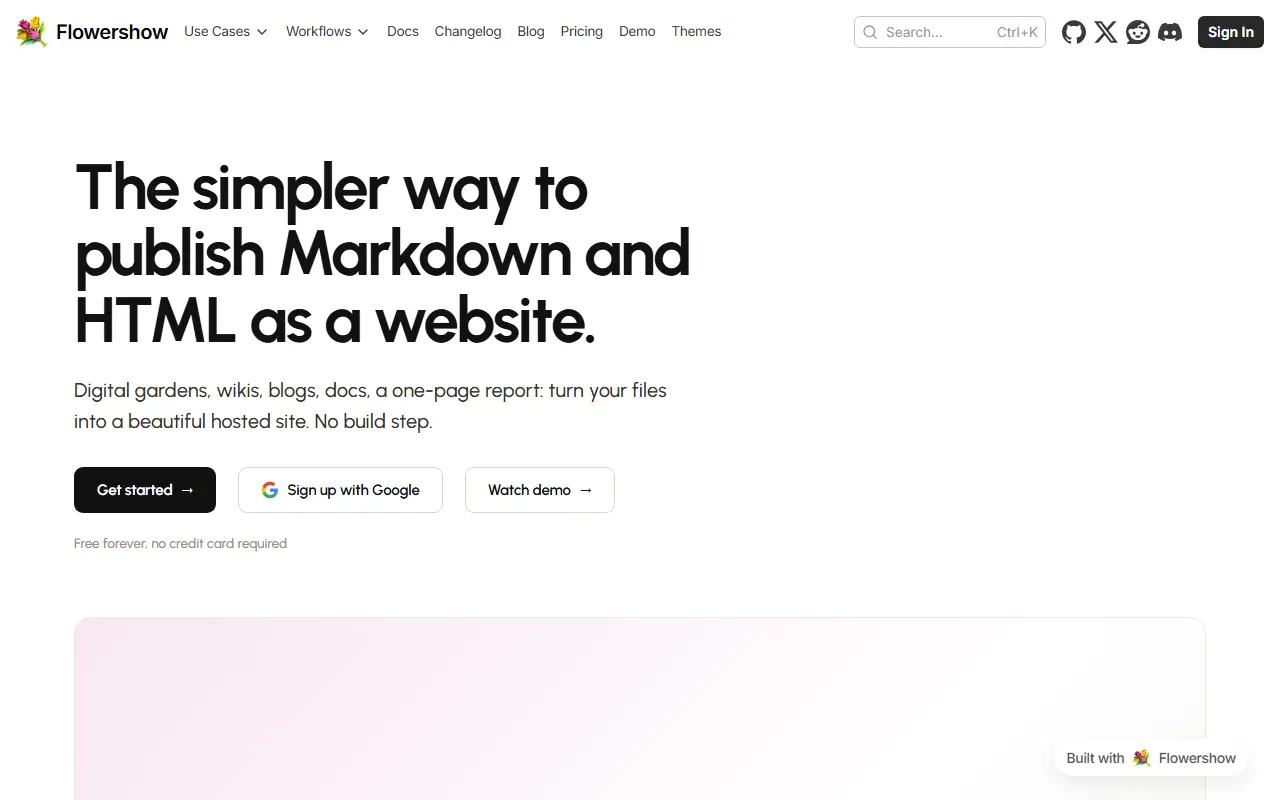 Flowershow homepage screenshot
