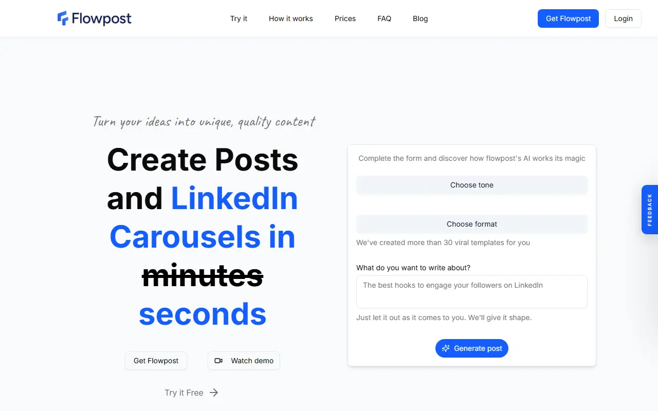 Flowpost homepage screenshot