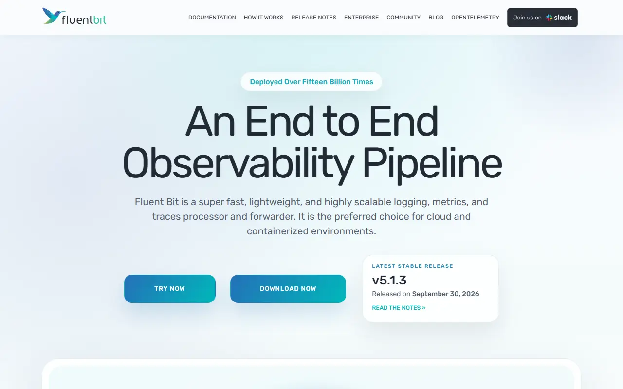 Fluent Bit homepage screenshot