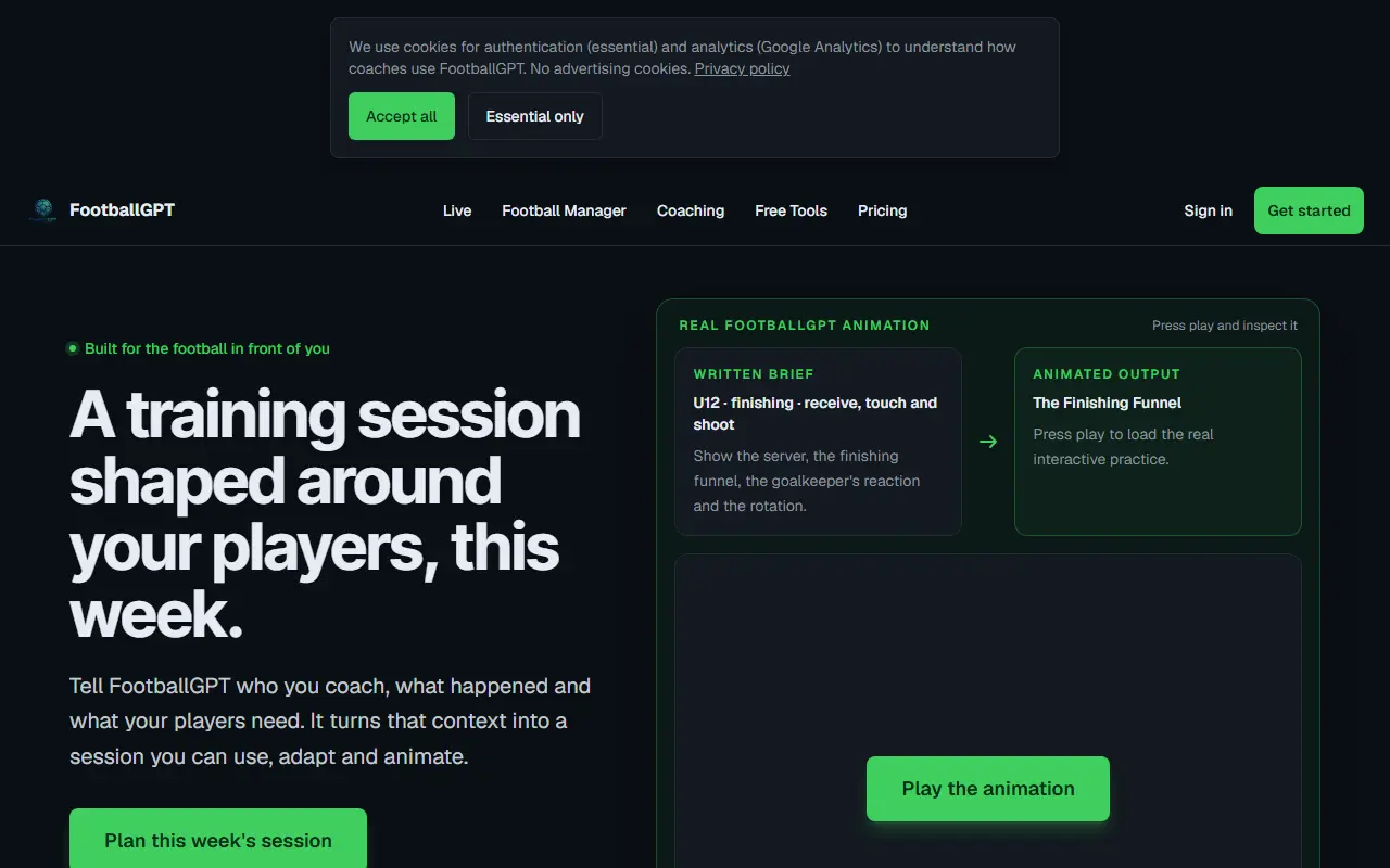FootballGPT homepage screenshot