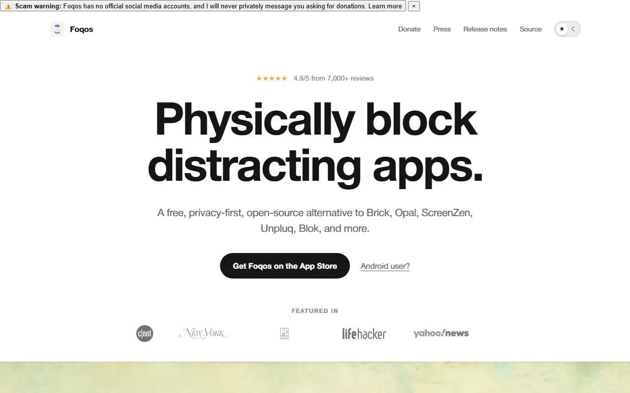 Foqos homepage screenshot