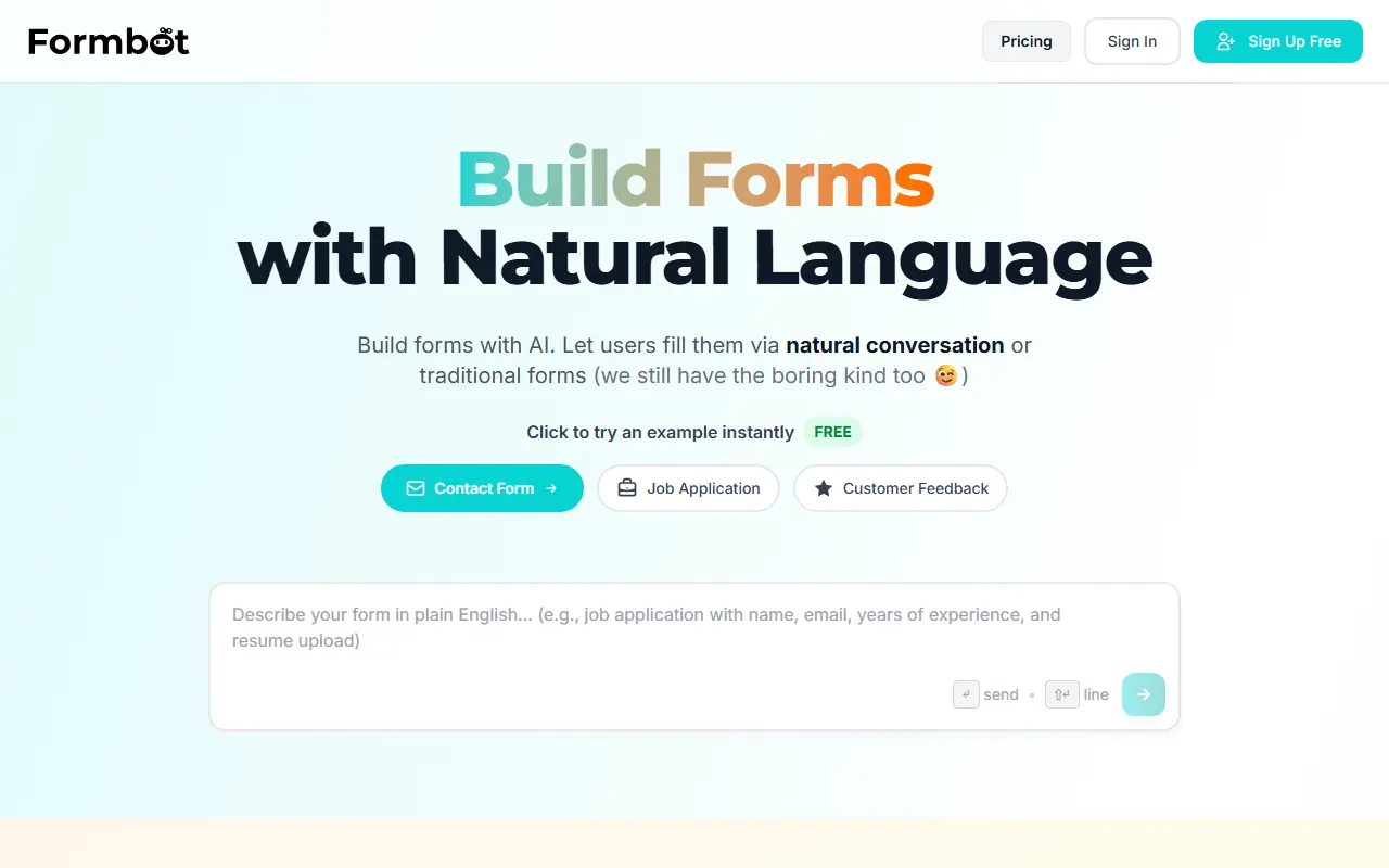 Formbot homepage screenshot