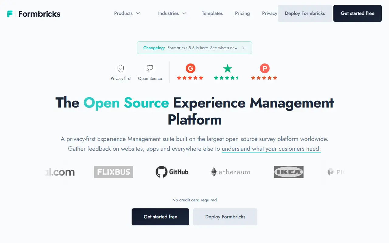 Formbricks homepage screenshot