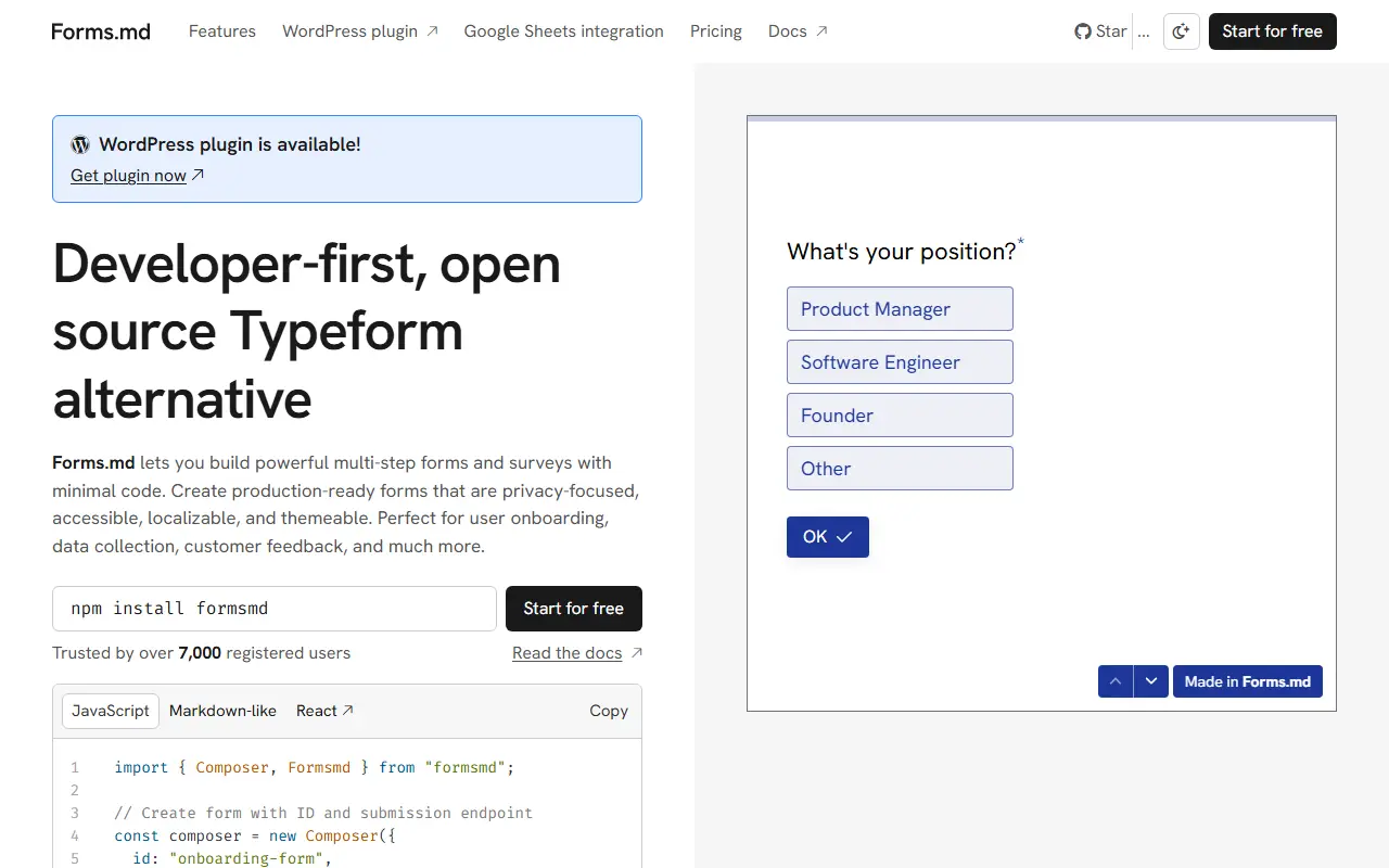 Forms.md homepage screenshot