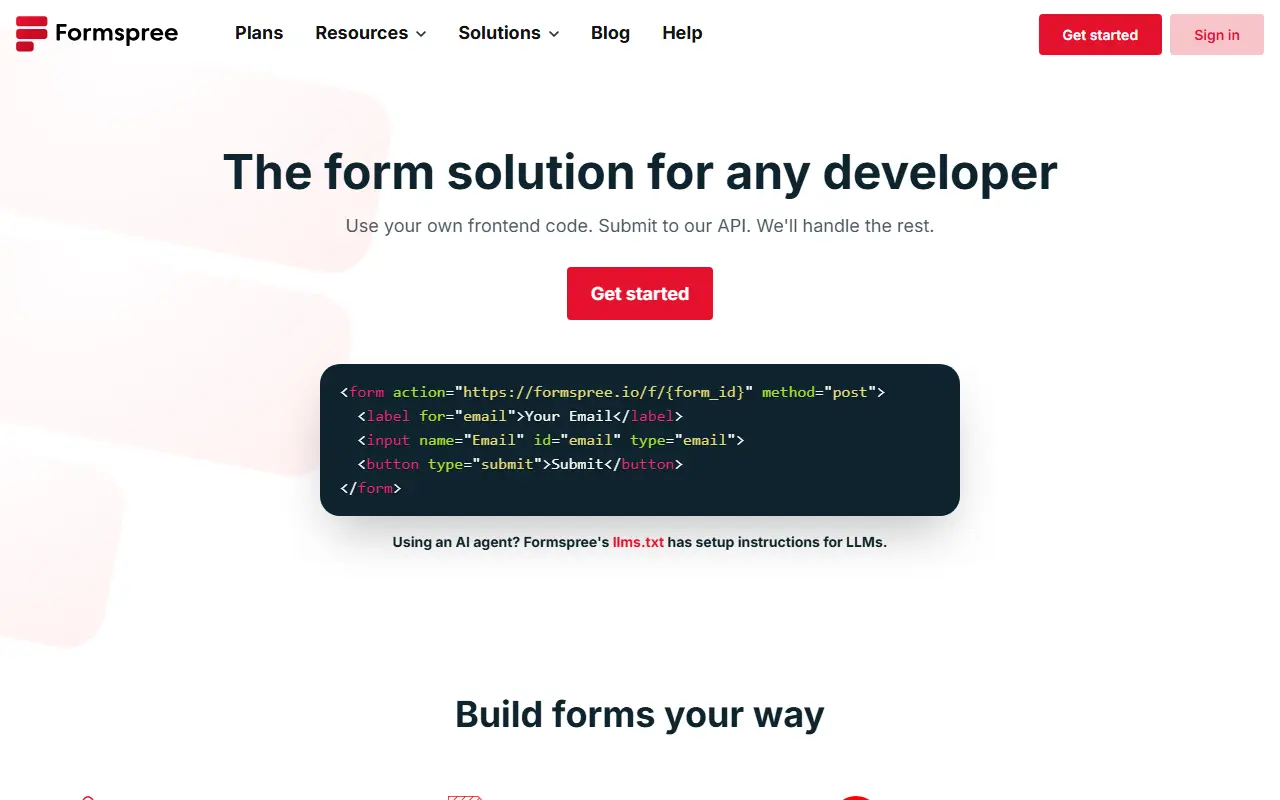 Formspree homepage screenshot