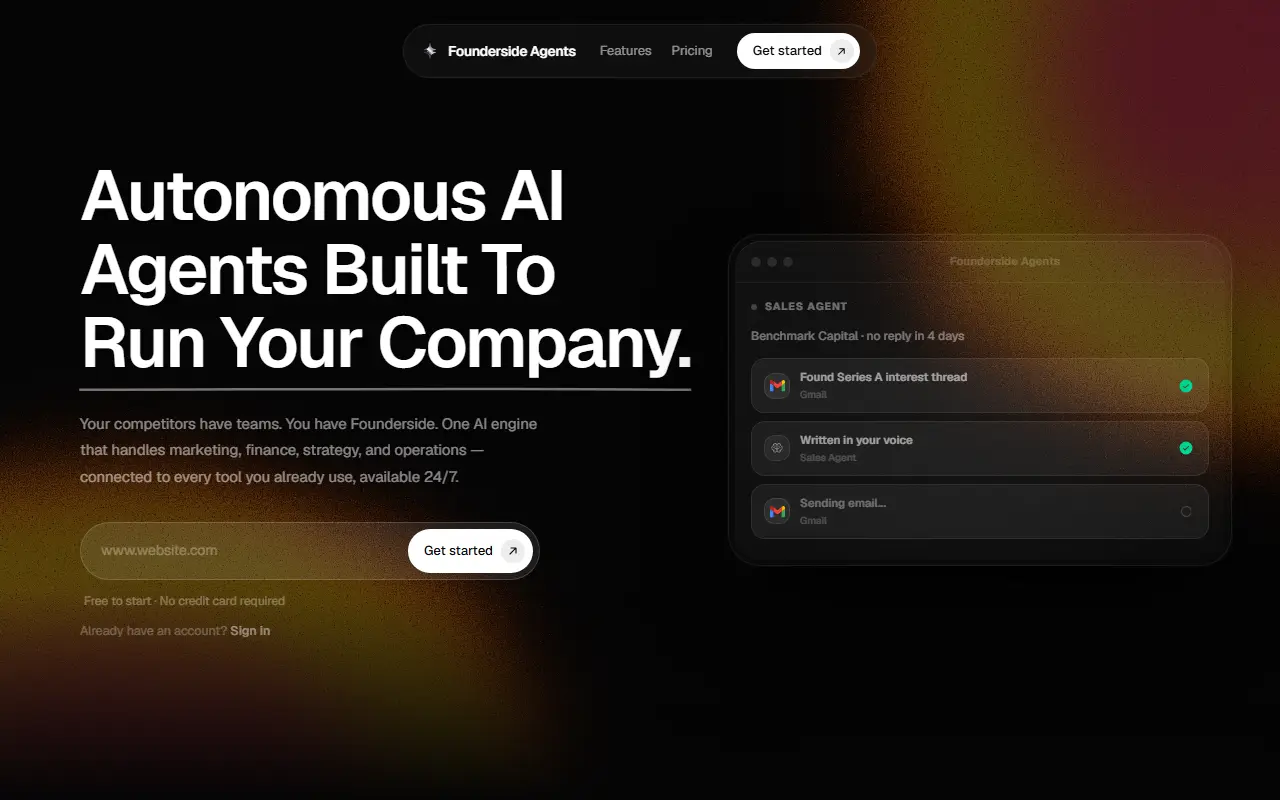Founderside Agents homepage screenshot