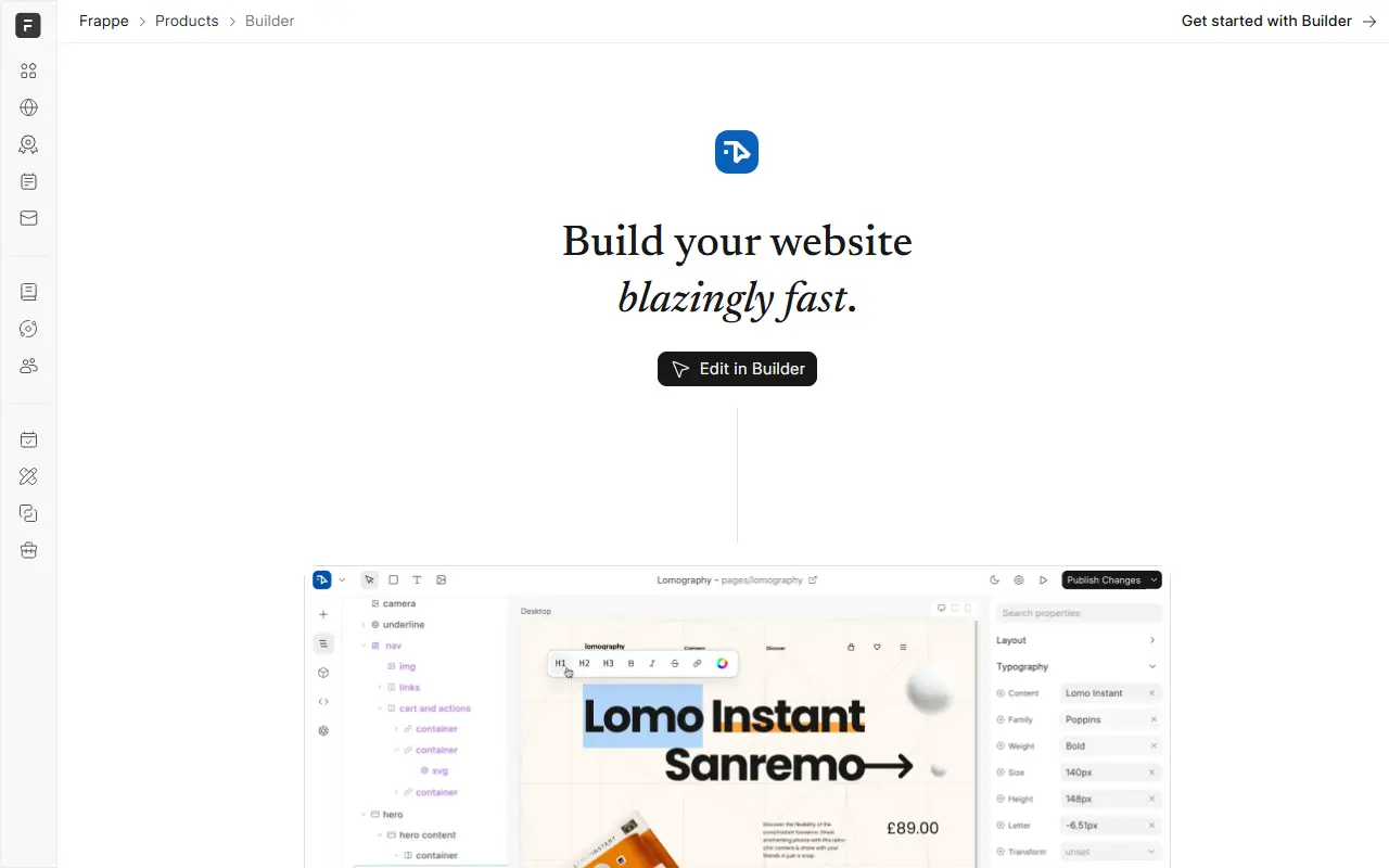 Frappe Builder homepage screenshot
