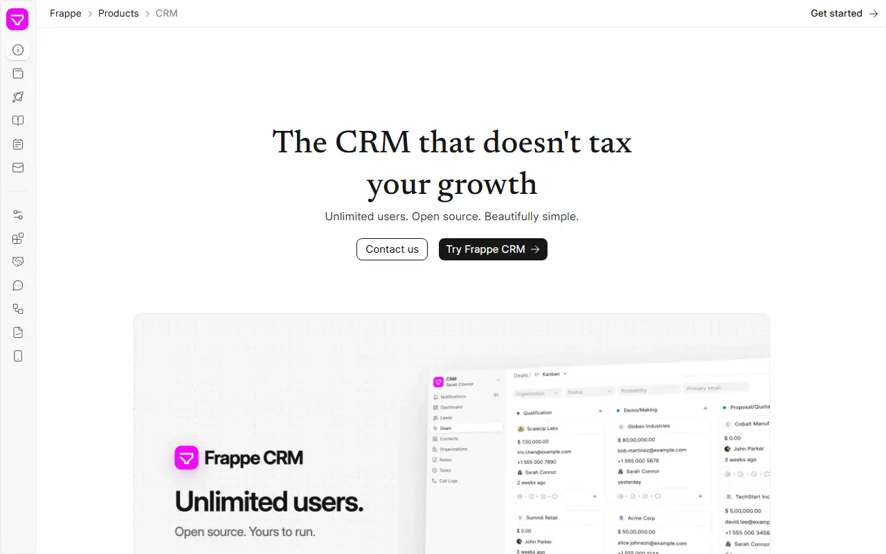 Frappe CRM homepage screenshot
