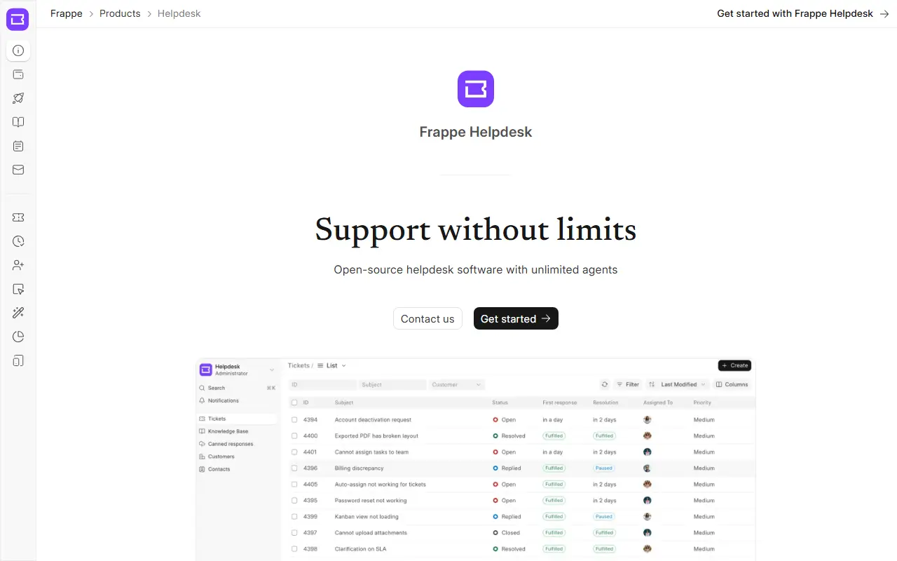 Frappe Helpdesk homepage screenshot