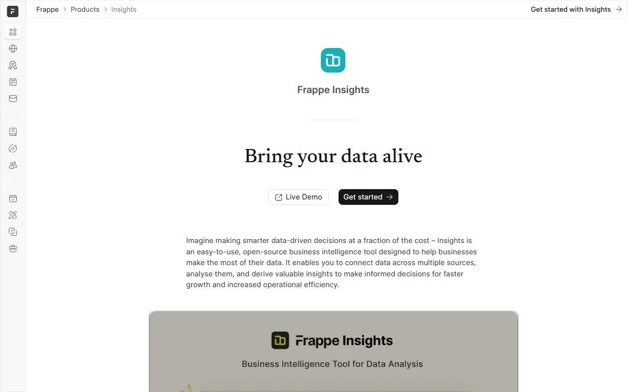 Frappe Insights homepage screenshot