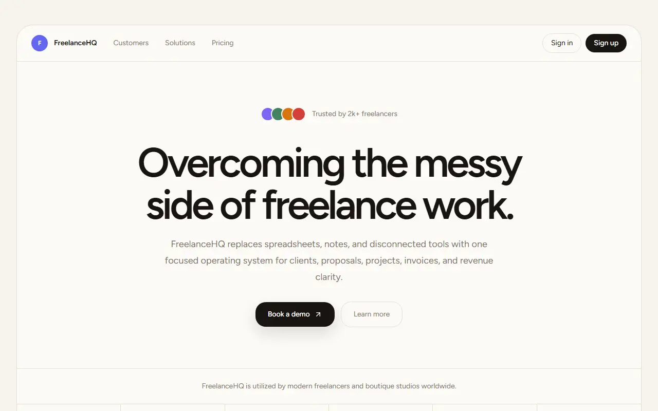 FreelanceHQ homepage screenshot