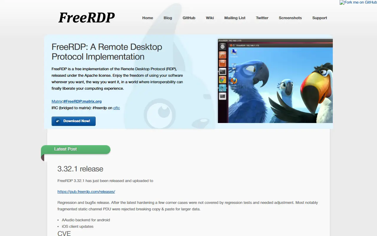 FreeRDP homepage screenshot
