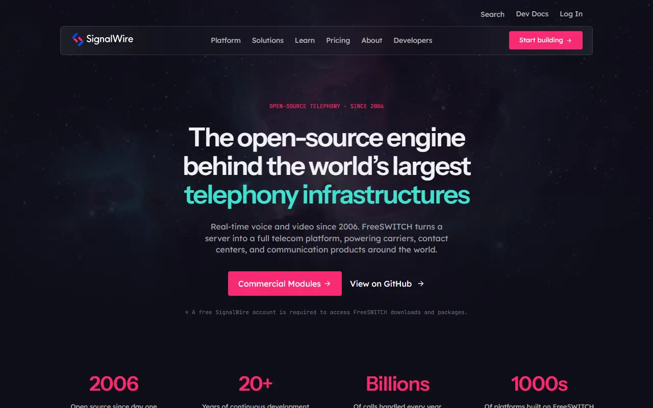 FreeSWITCH homepage screenshot
