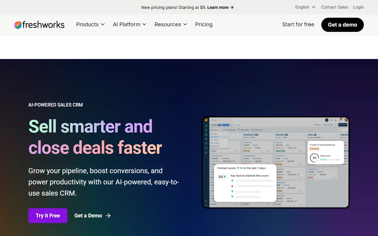 Freshsales homepage screenshot