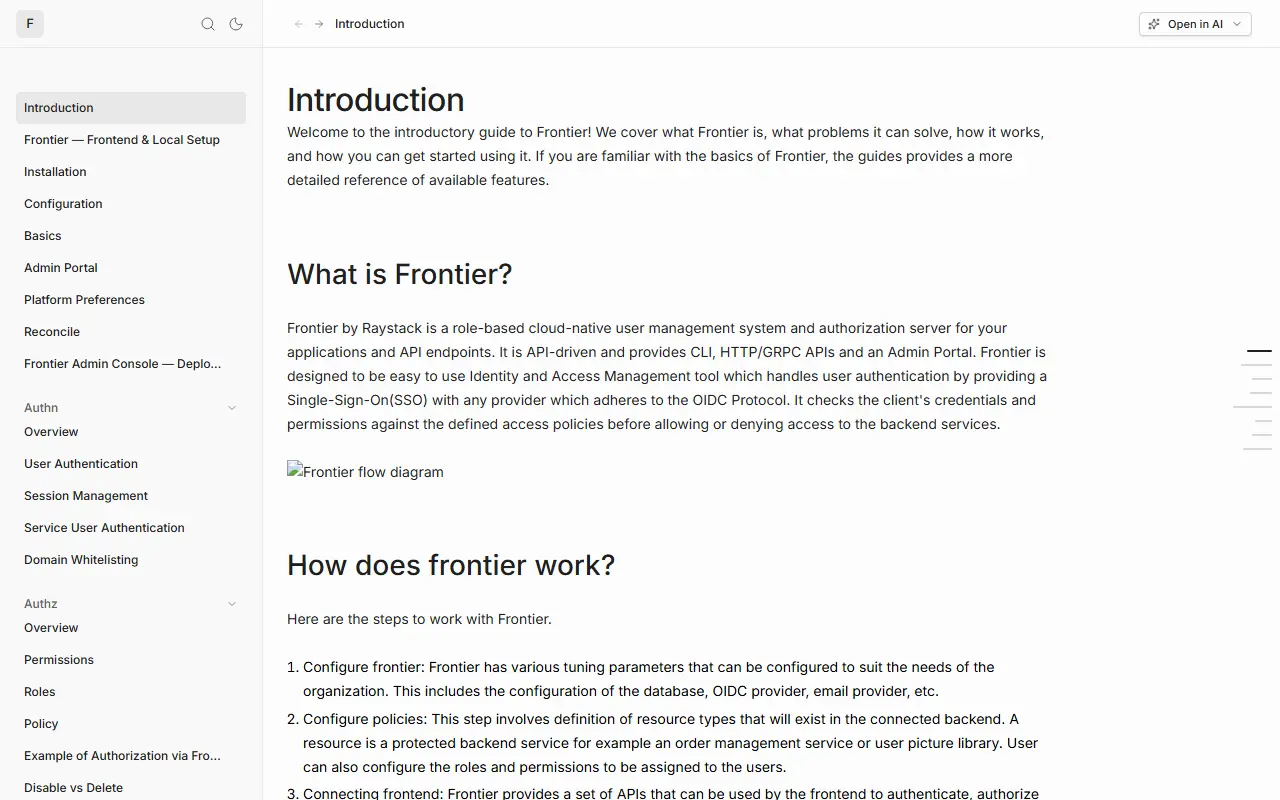 Frontier homepage screenshot