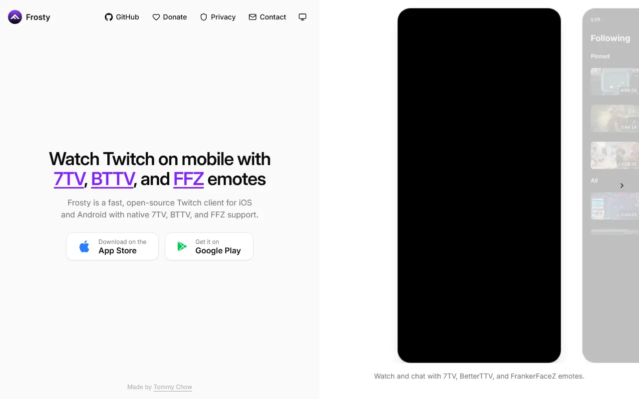 Frosty homepage screenshot