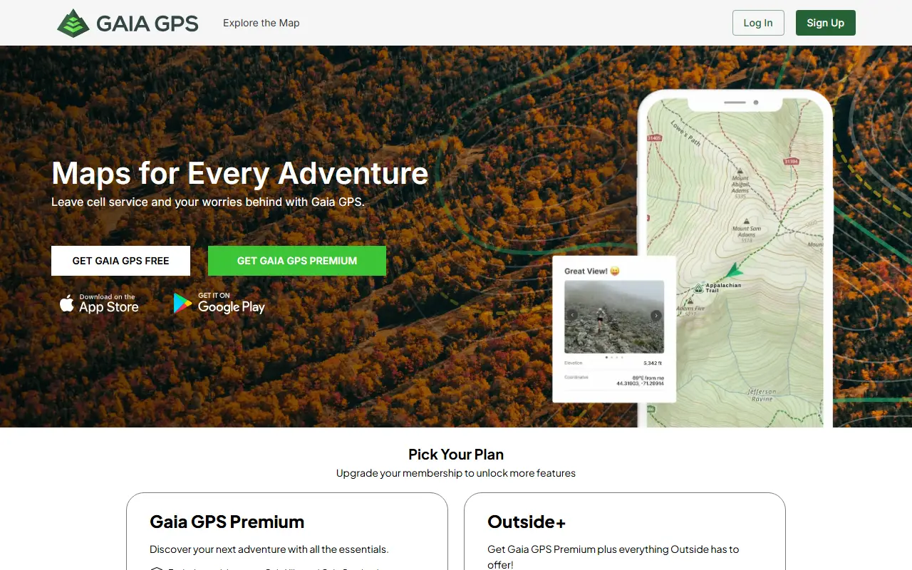 Gaia GPS homepage screenshot