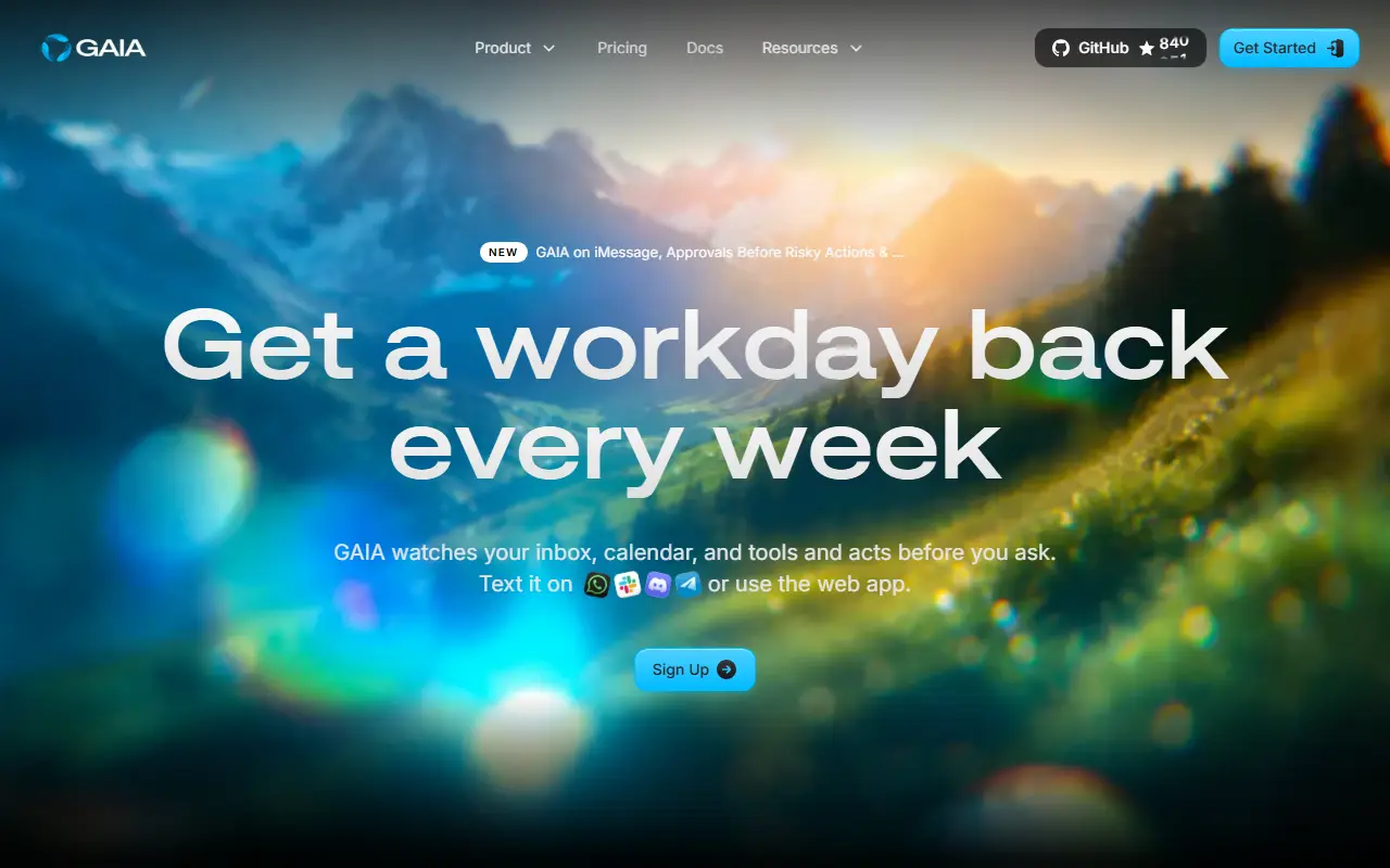 GAIA homepage screenshot