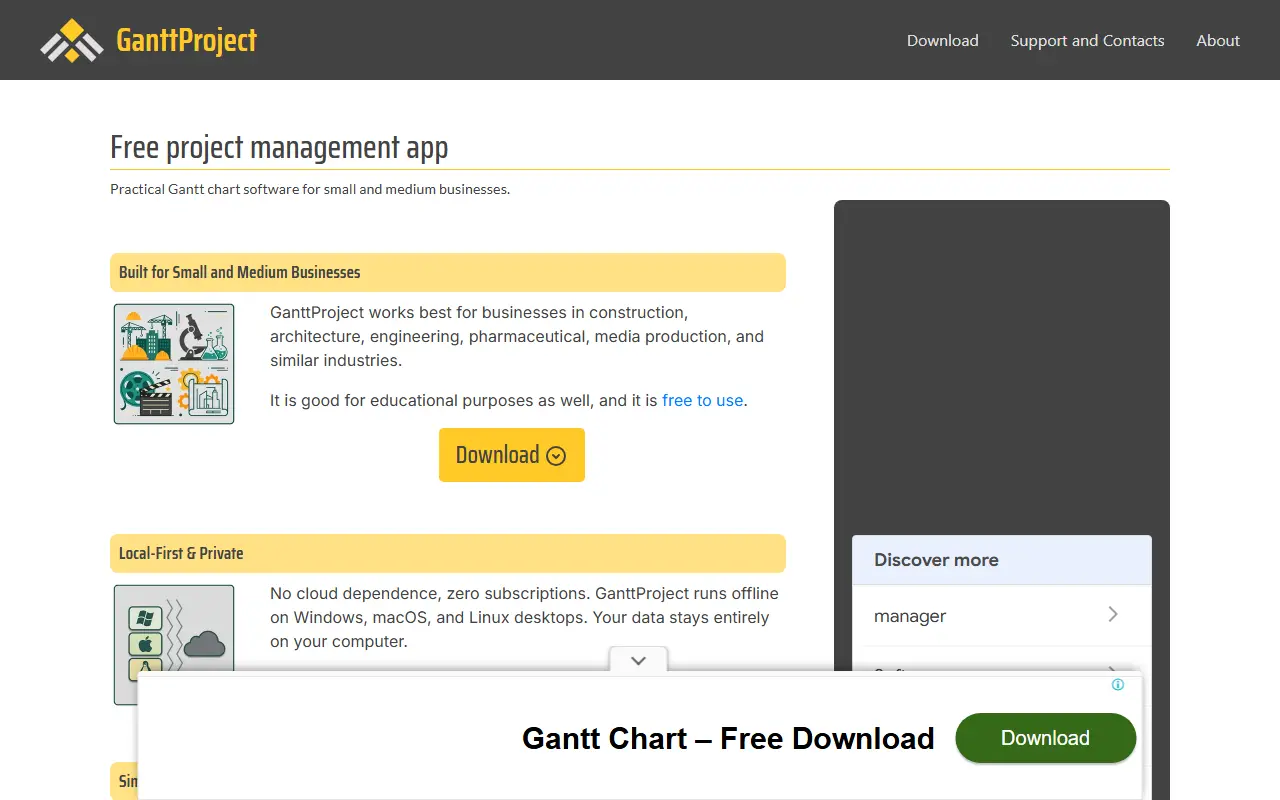 GanttProject homepage screenshot