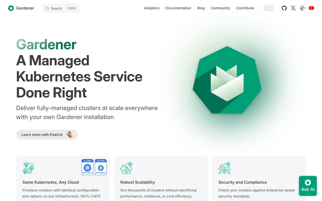 Gardener homepage screenshot