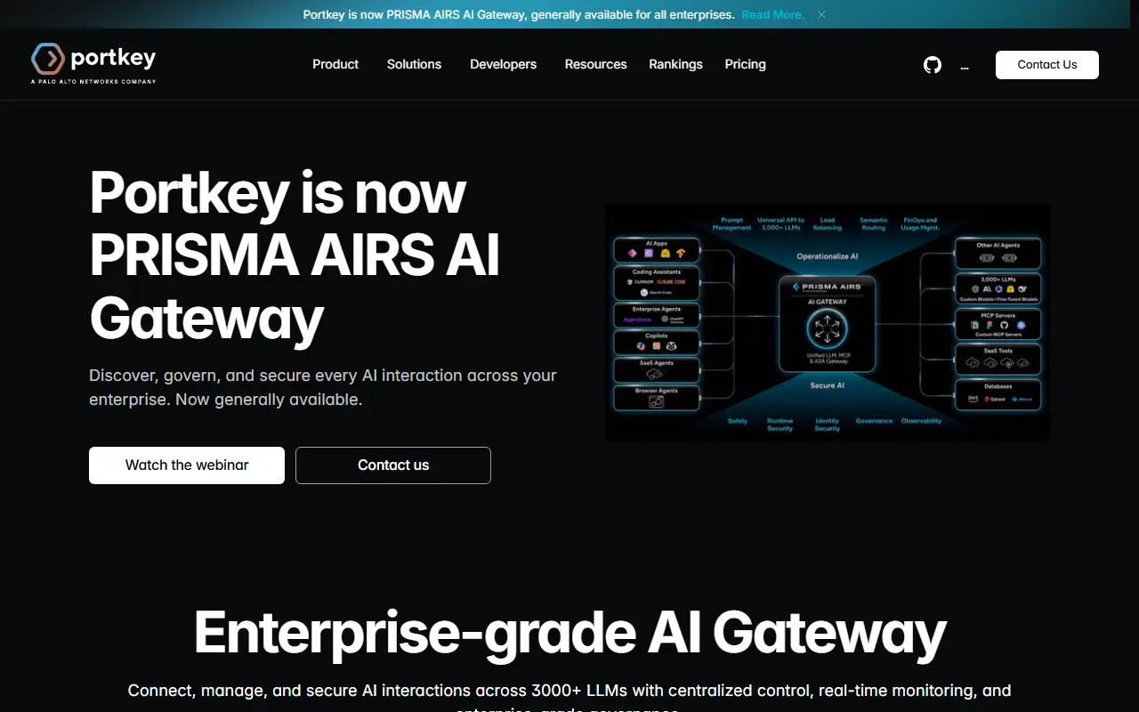 Portkey AI Gateway homepage screenshot