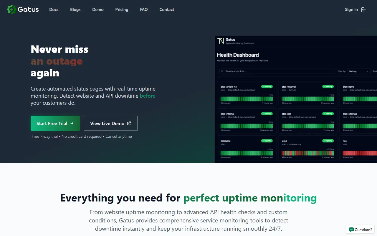 Gatus homepage screenshot