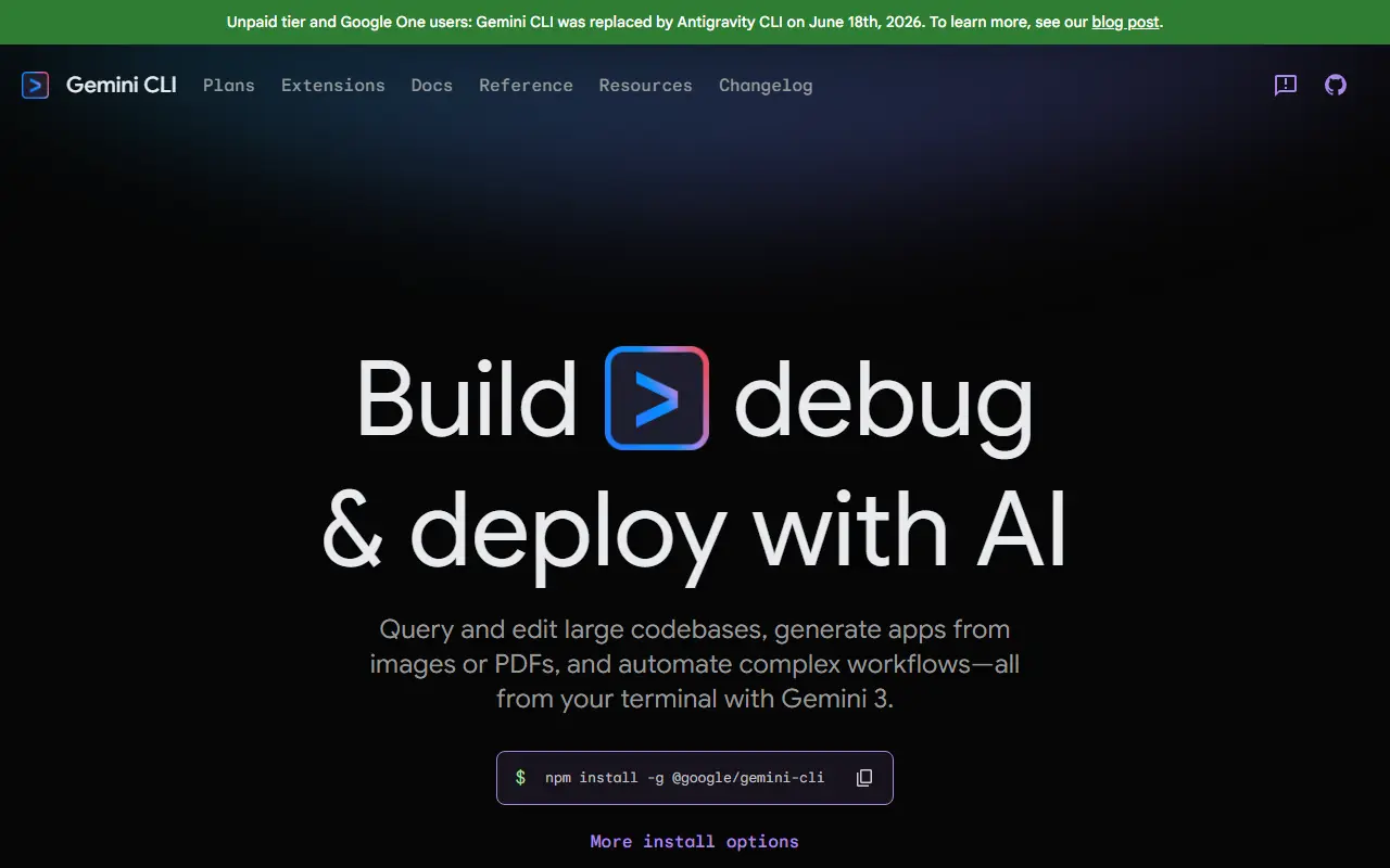 Gemini CLI homepage screenshot