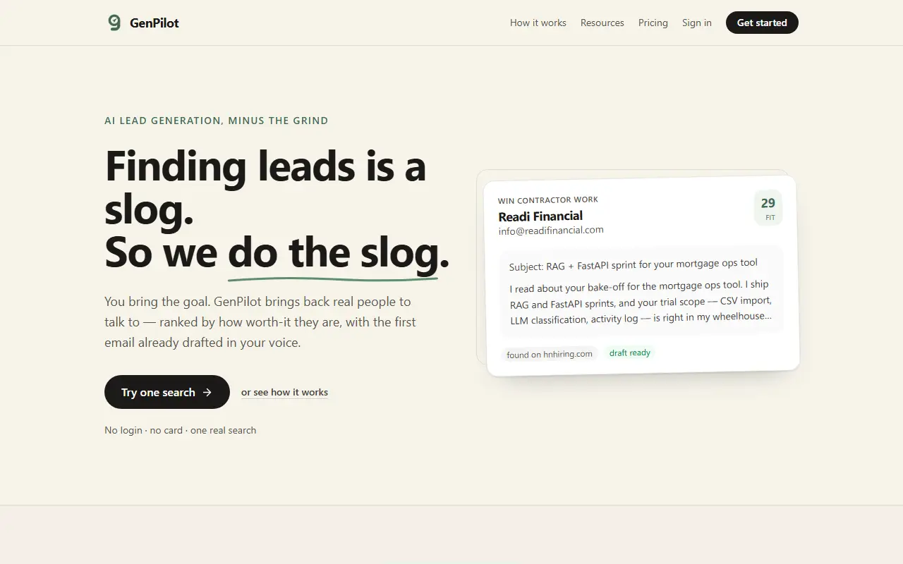 GenPilot homepage screenshot