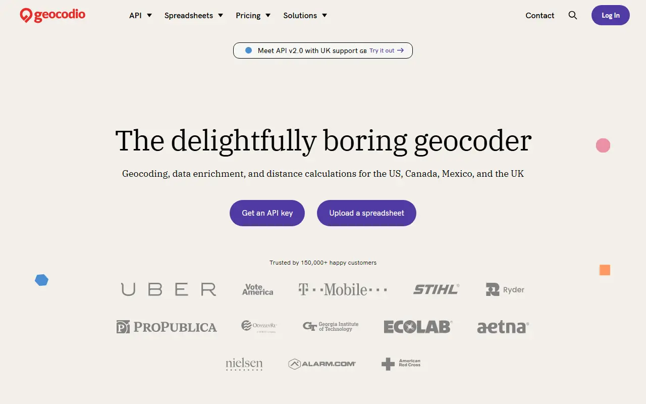 Geocodio homepage screenshot