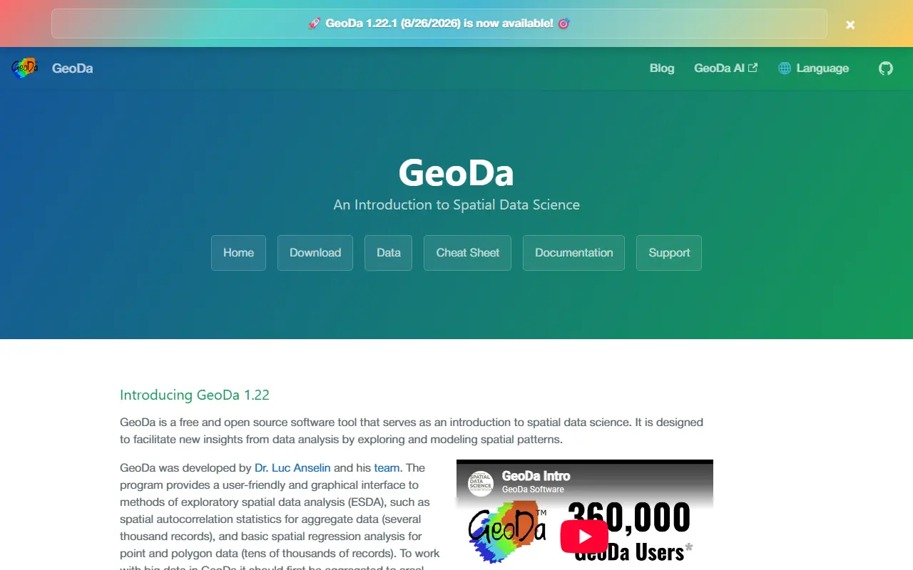 GeoDa homepage screenshot