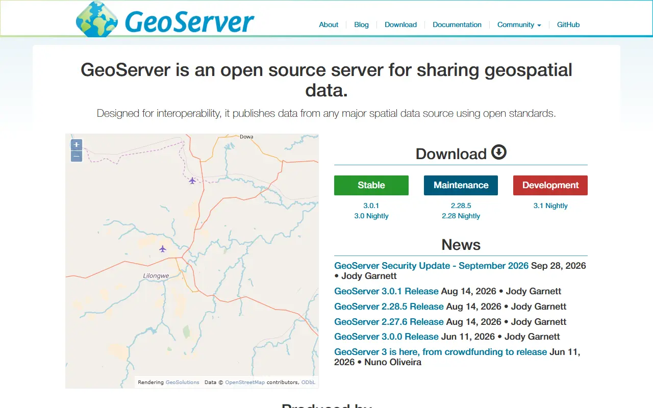 GeoServer homepage screenshot