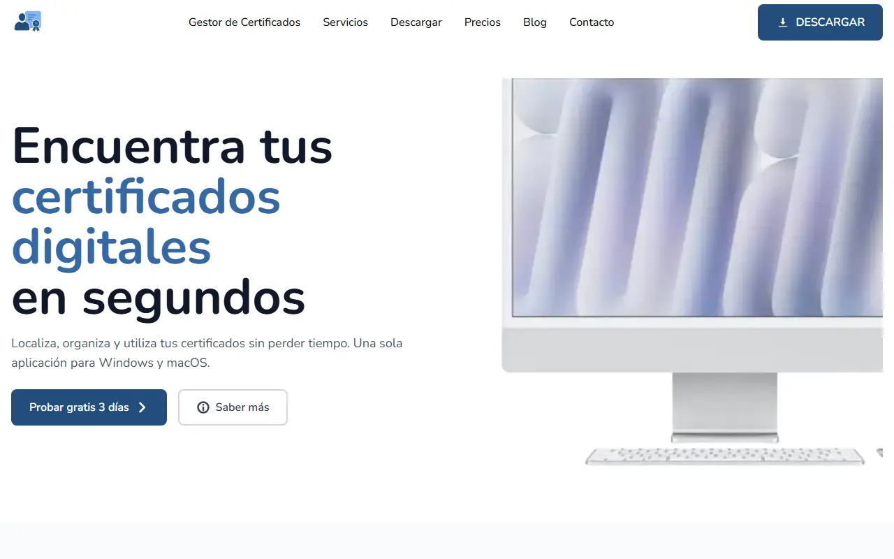 Gestor de Certificados homepage screenshot