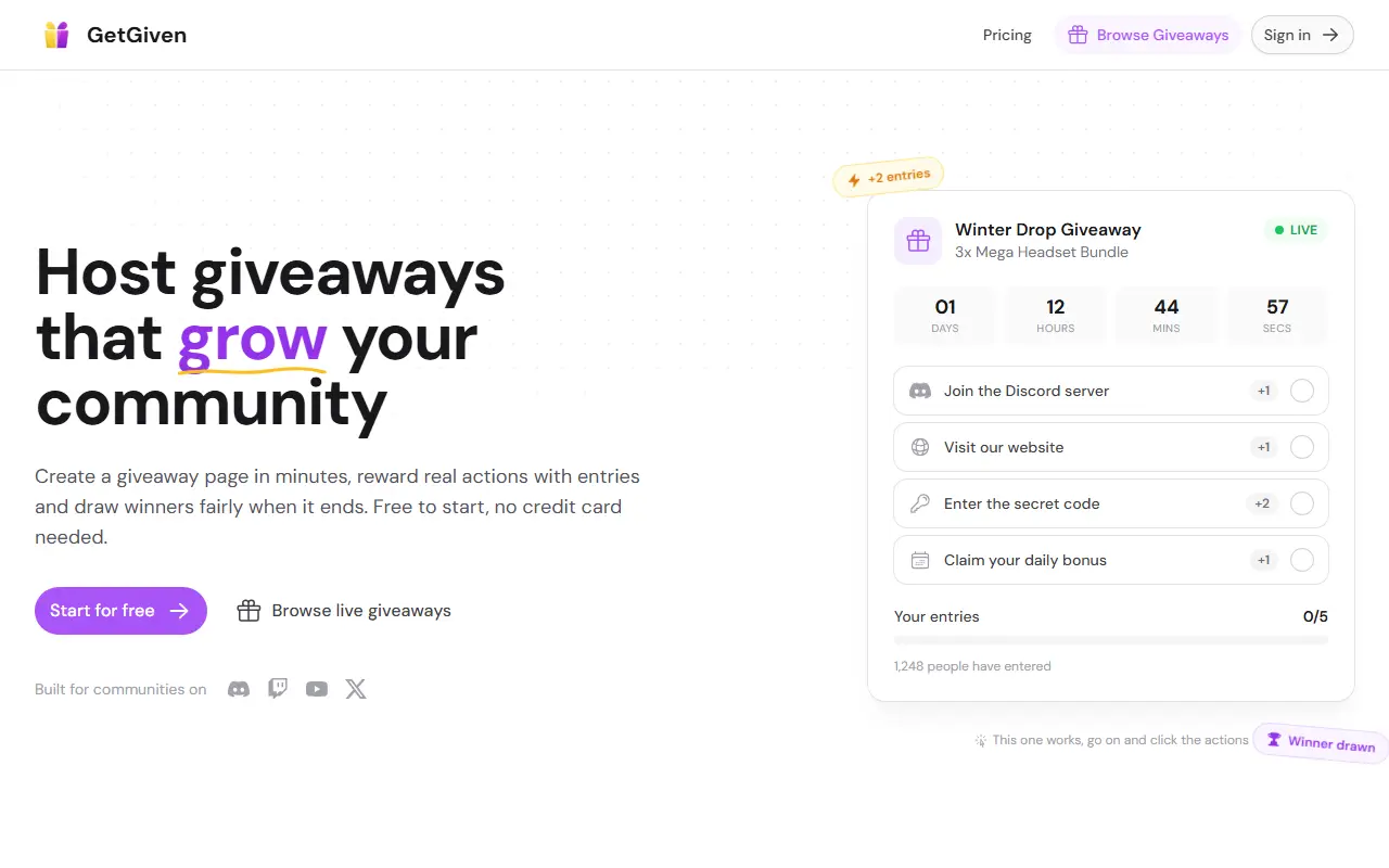 GetGiven homepage screenshot