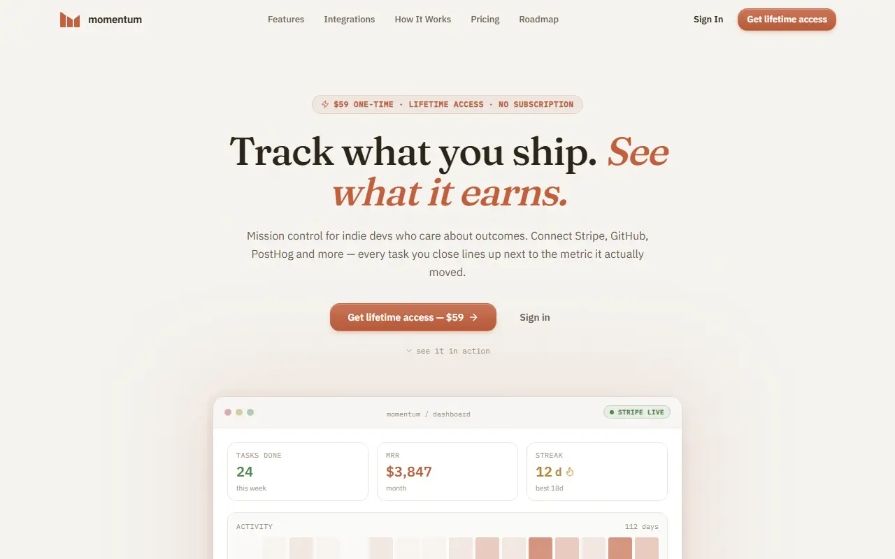 GetMomentum homepage screenshot