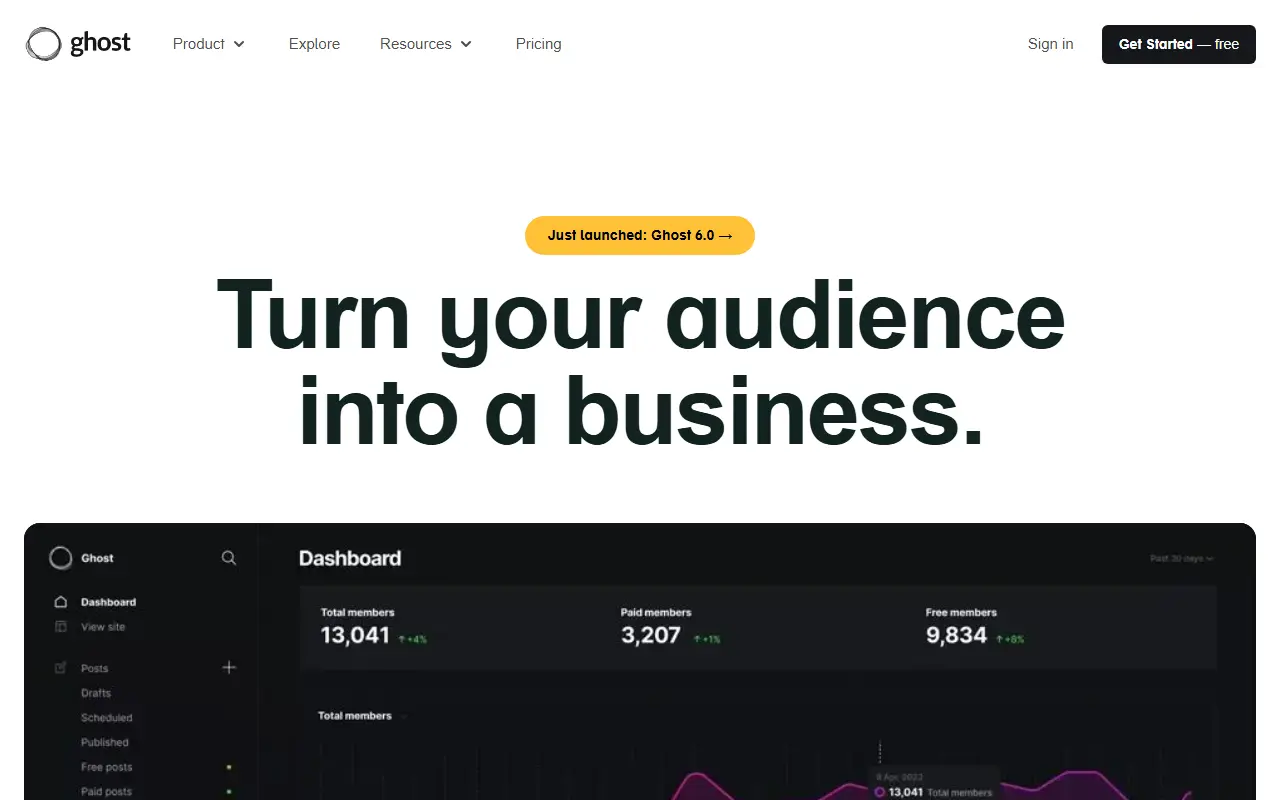 Ghost homepage screenshot