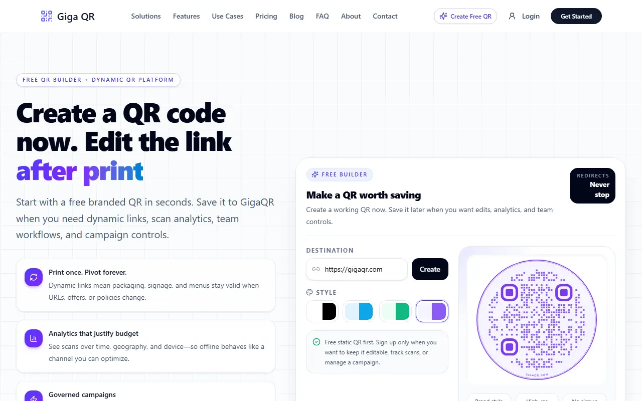 Giga QR homepage screenshot