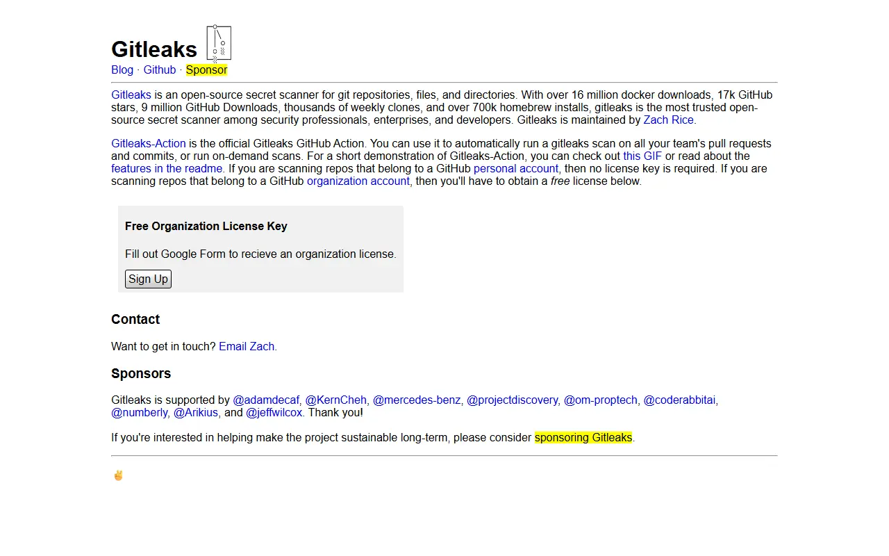 Gitleaks homepage screenshot