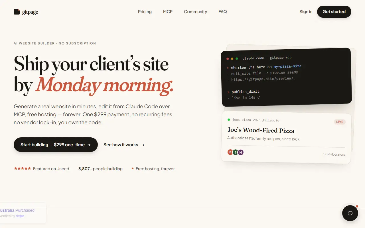 GitPage homepage screenshot