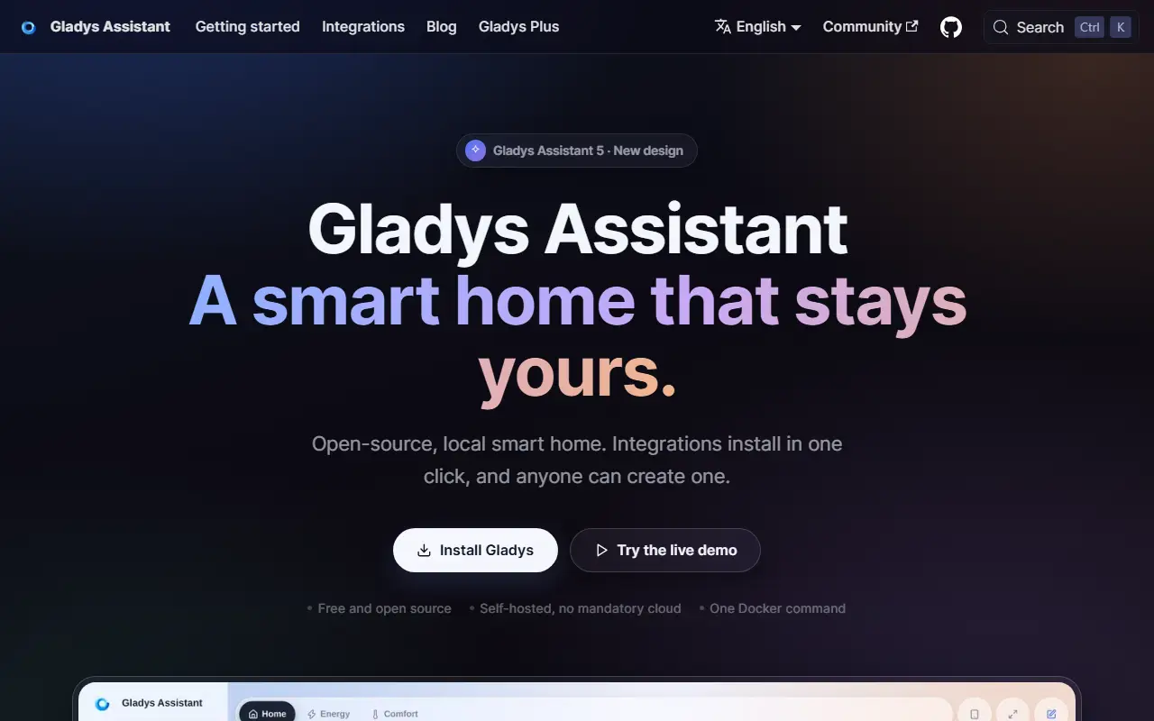Gladys Assistant homepage screenshot