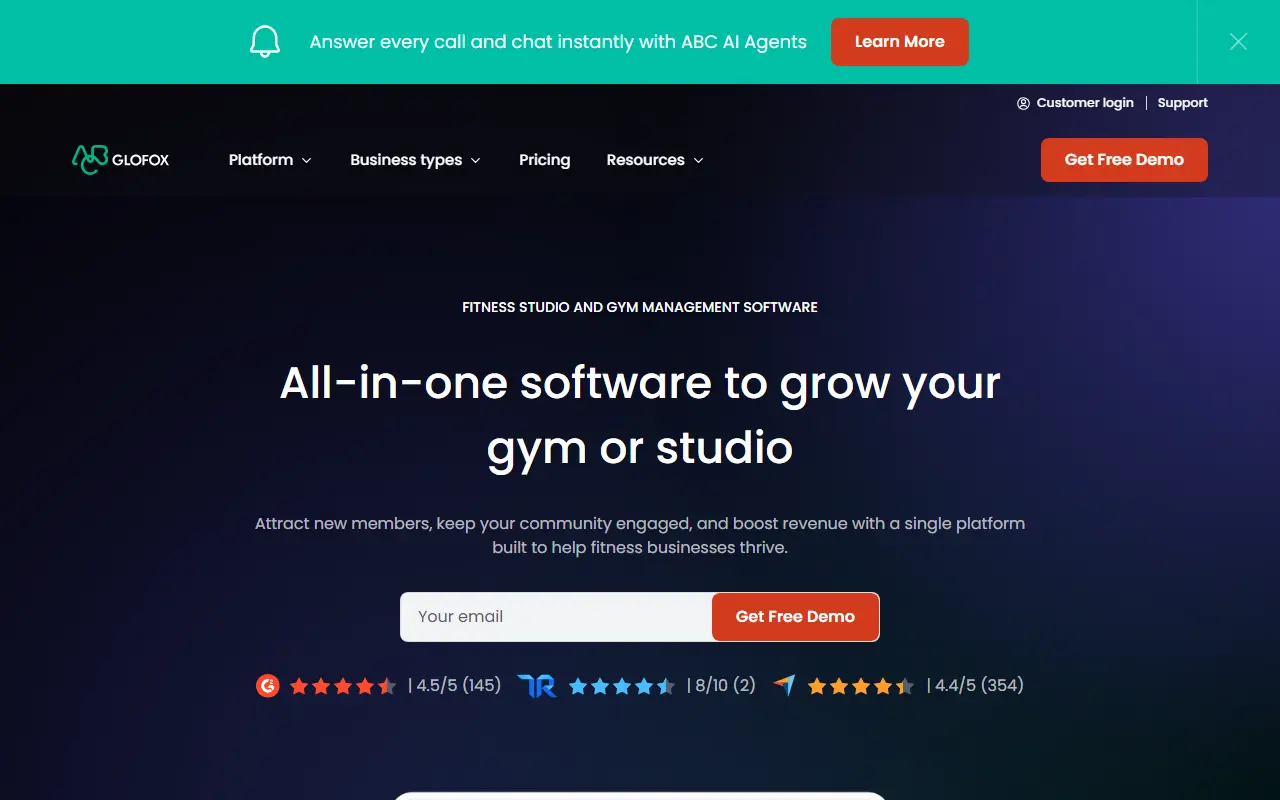 Glofox homepage screenshot