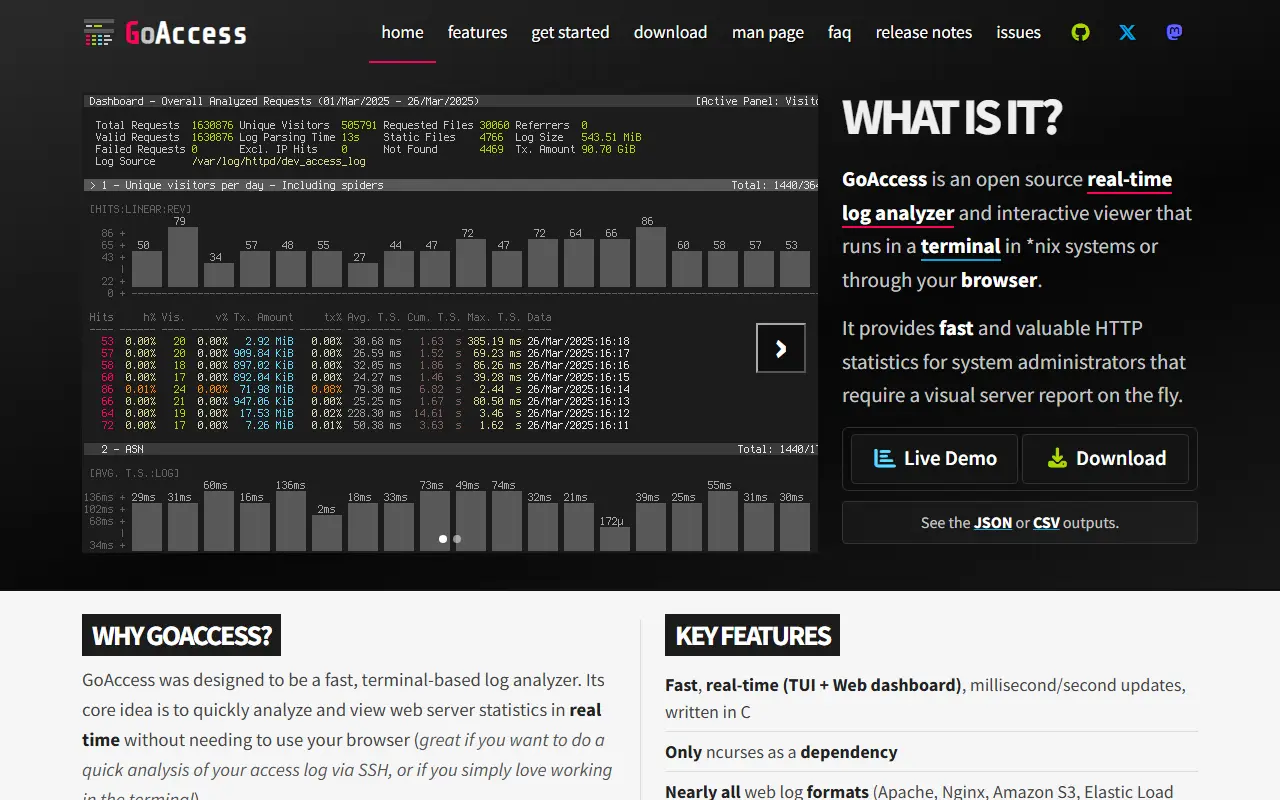 GoAccess homepage screenshot