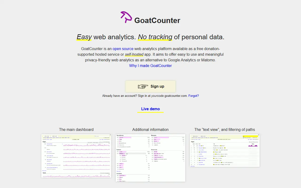 GoatCounter homepage screenshot