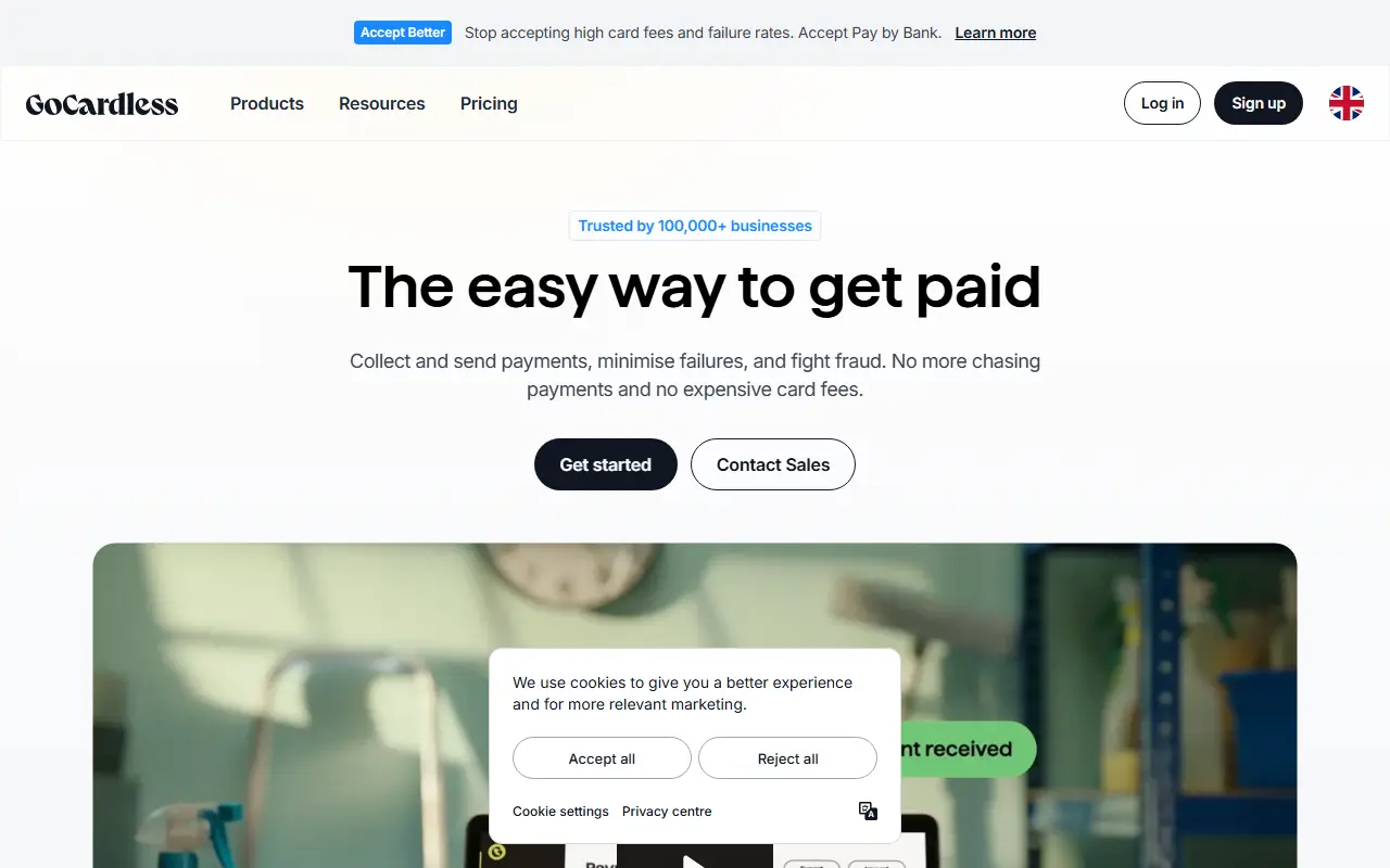 GoCardless homepage screenshot