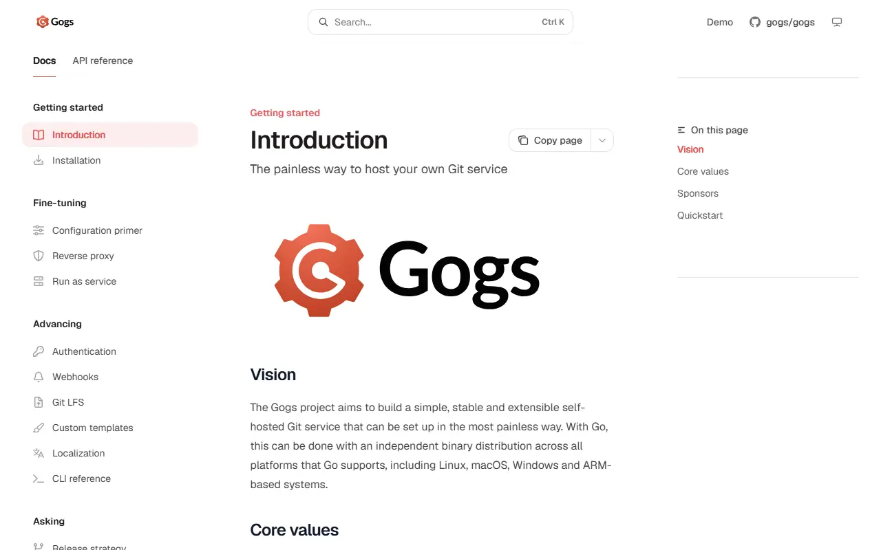 Gogs homepage screenshot