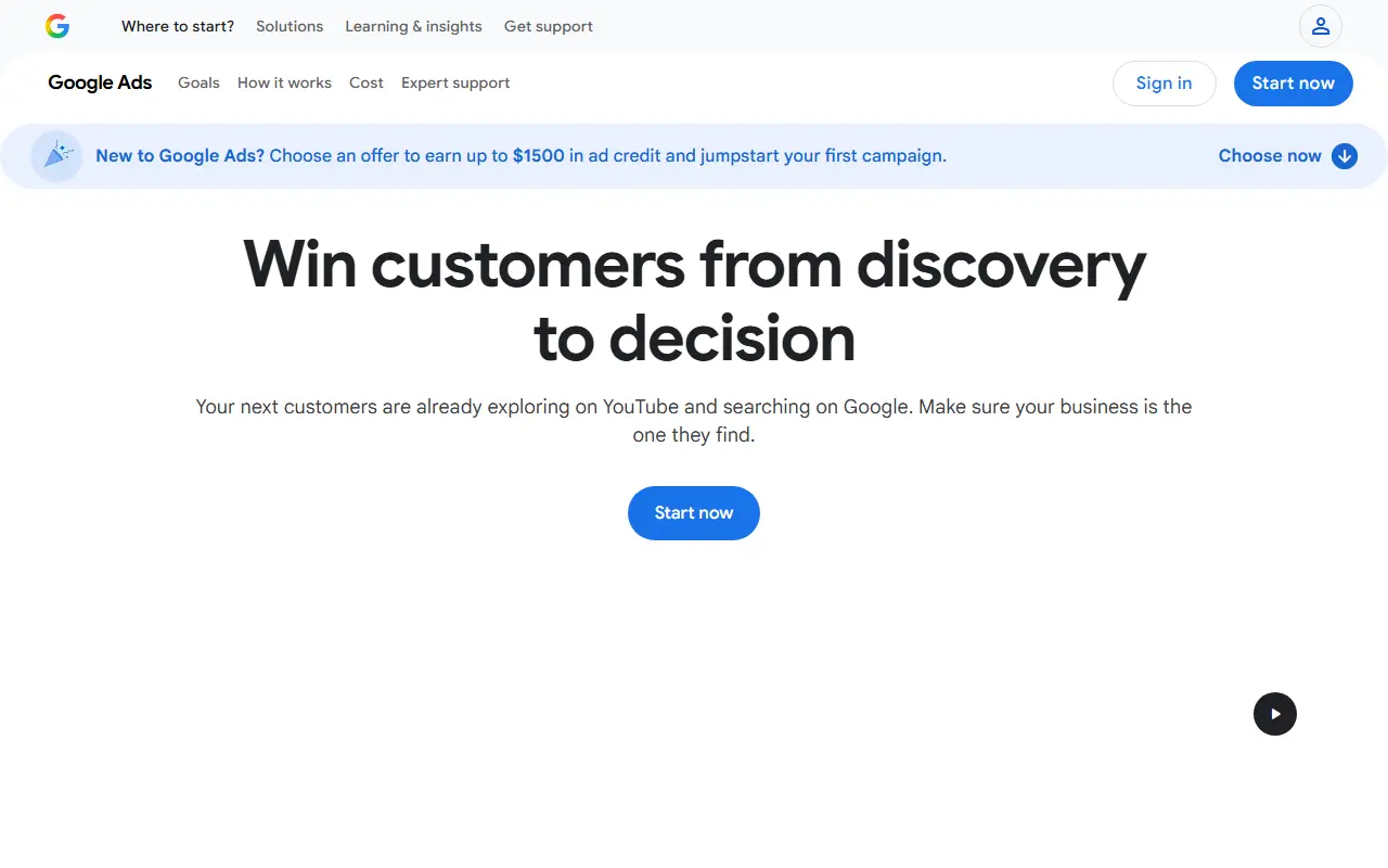 Google Ads homepage screenshot